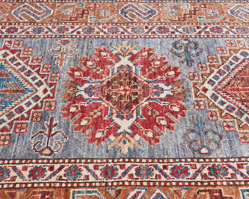 3x5 Gray Rust Kazak Afghan Hand Knotted Geometric Wool Area Rug